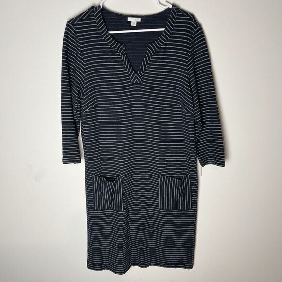 J. Jill Dresses & Skirts - J Jill Dress Womens Size M Henley Split Neck Pockets 3/4 Sleeve Navy Blu…